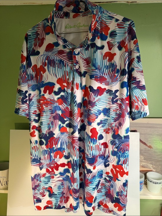 Robert Graham Other - Robert Graham Multicolor Palm-Print Top - White Base with Red & Blue